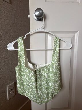 Princess Polly Green Floral Zip-Front Crop Top